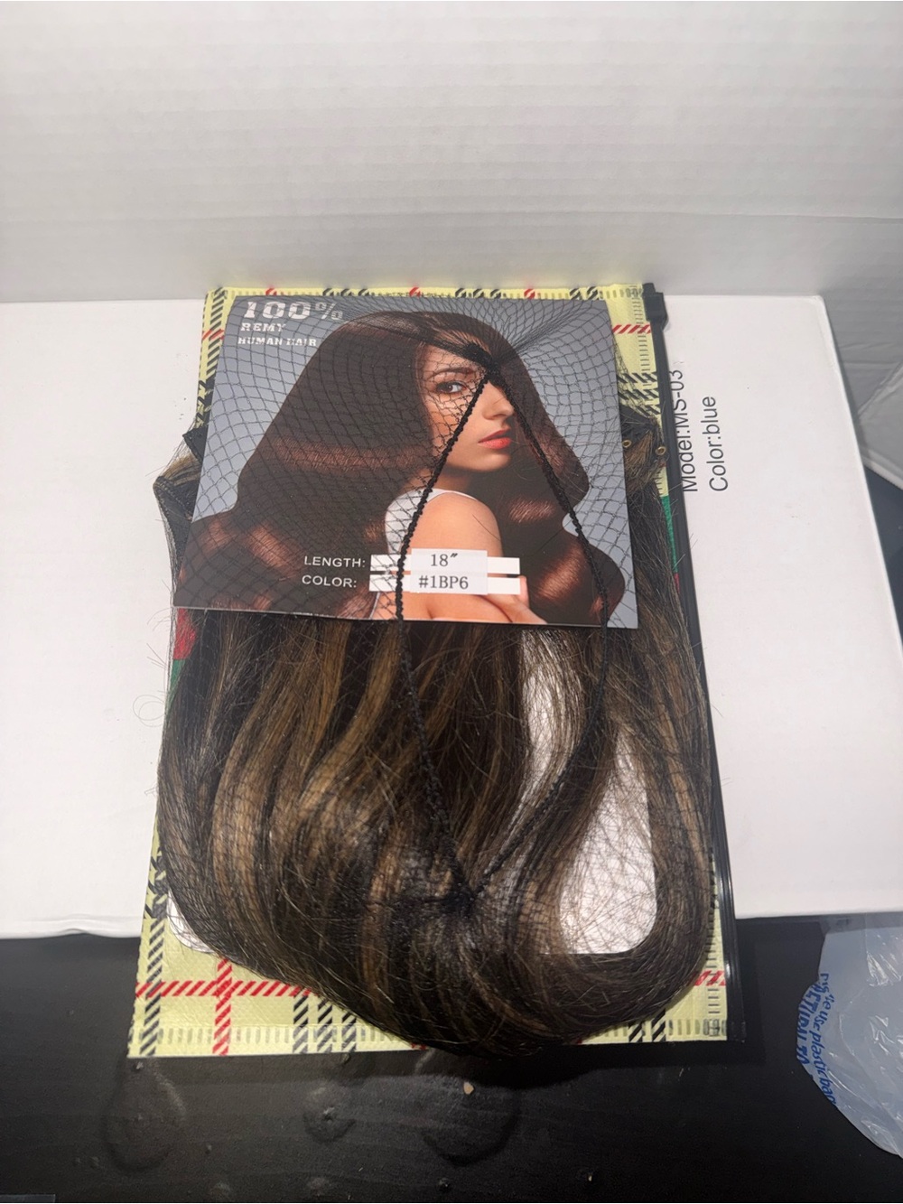 Synthetic Hair Weft Extension 18" in #1BP6 - Natural Brown Highlights